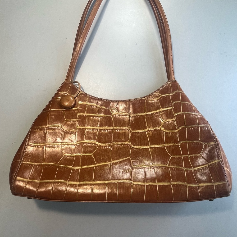 Monsac Croc-Embossed Brown Shoulder Bag